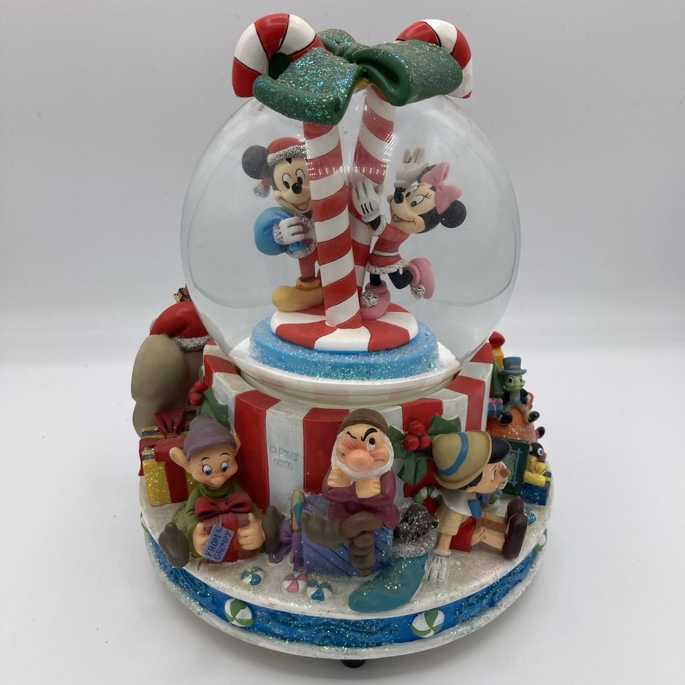 Disney Mickey & Minnie Musical Snow Globe Deck the Halls Christmas RARE